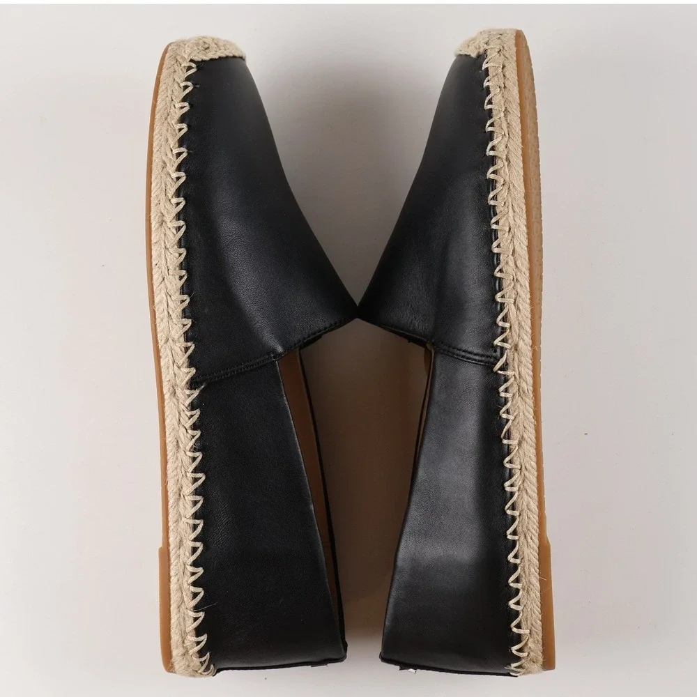 Michael Kors Espadrille Flats Kendrick Slip On Black Solid 8.5M Leather NWOT